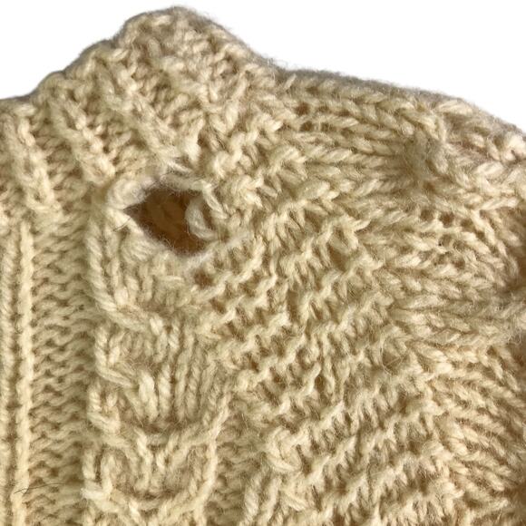 Tara Fashions Sweater Womens M Vintage Cream Wool Cable Knit Fisherman Crew Neck - Picture 7 of 7